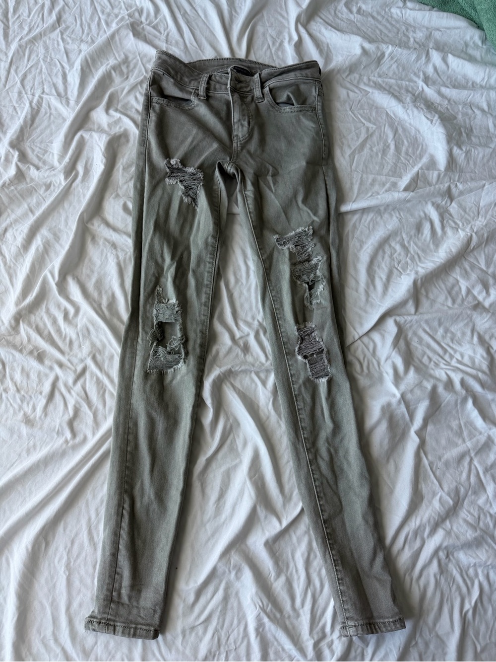 AE Olive Ripped Skinny Jeans